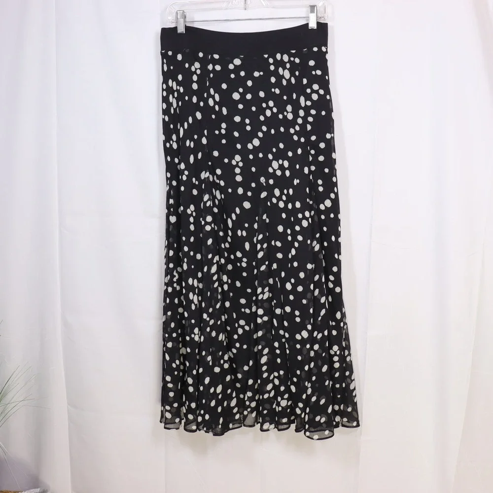 Lapis Maxi Skirt Large Black Womens‎ Polka Dot Chiffon Flowy